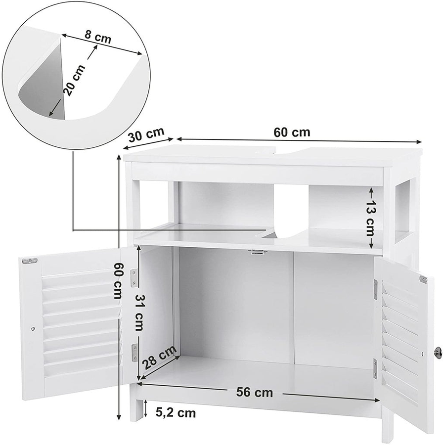 Under Sink Cabinet with 2 Doors Open Compartment White