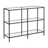 Storage Rack Console Sofa Table with 3 Shelves Steel Frame Tempered Glass Shelf Modern Style Black