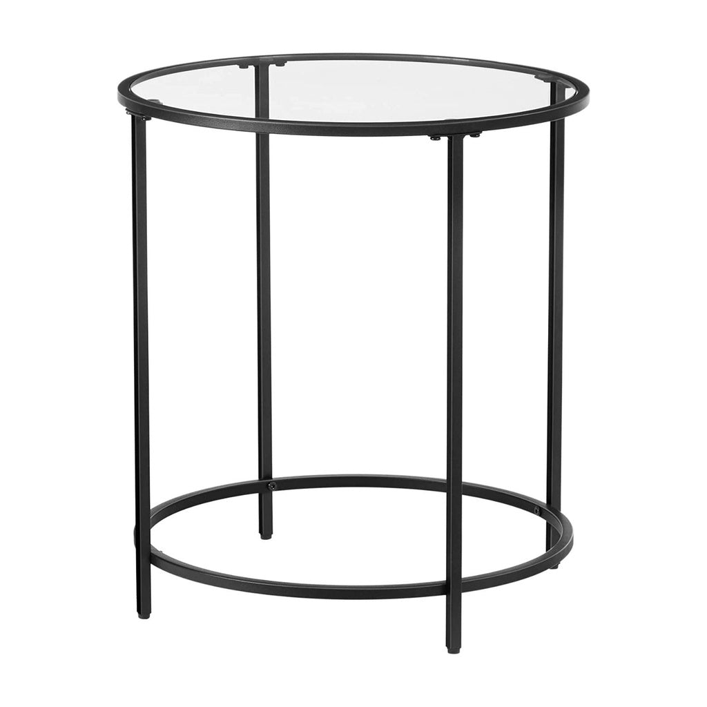 Round Side Glass Table with Metal Frame Modern Style Black