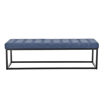 Sarantino Cameron Button-tufted Upholstered Bench With Metal Legs - Blue Linen