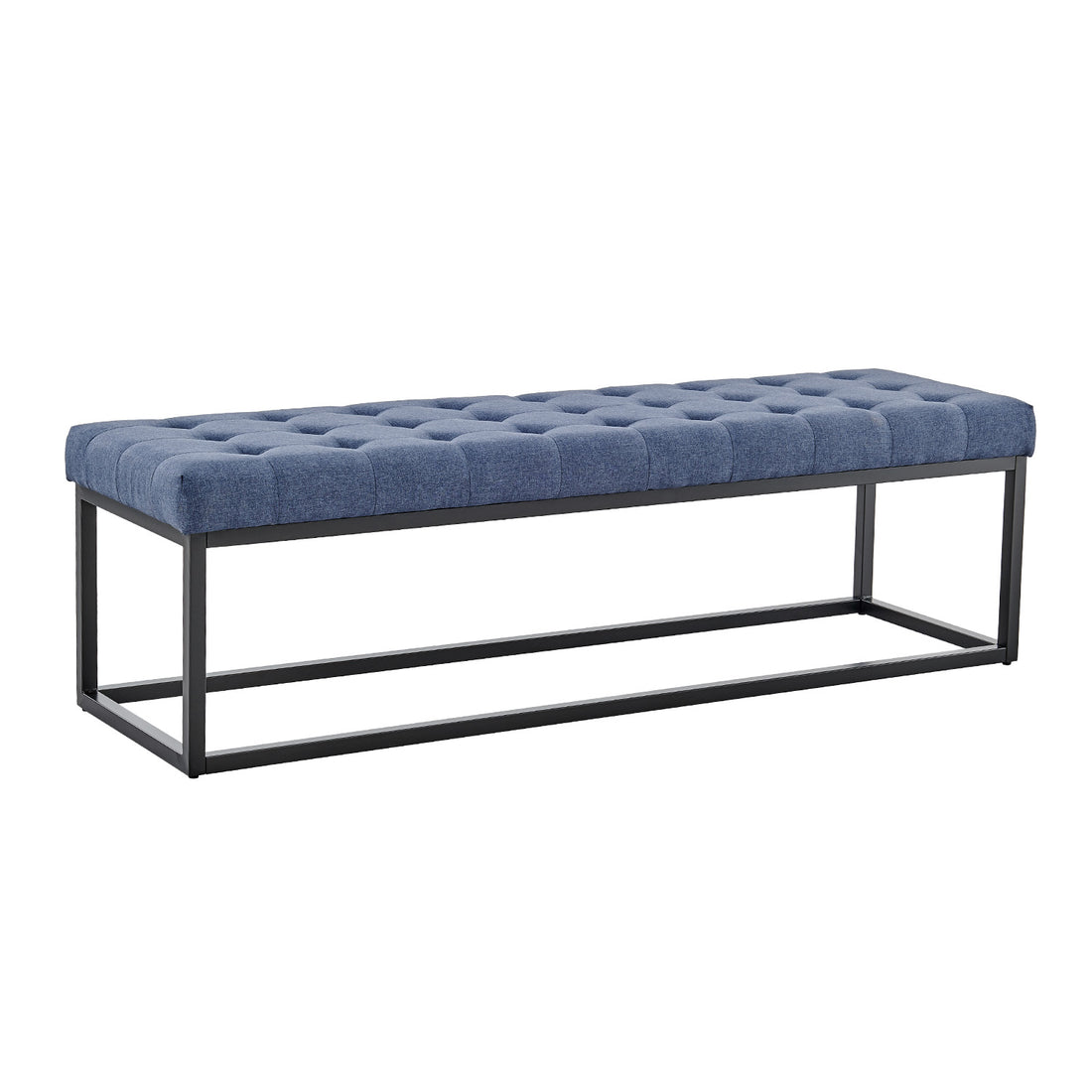 Sarantino Cameron Button-tufted Upholstered Bench With Metal Legs - Blue Linen