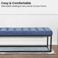 Sarantino Cameron Button-tufted Upholstered Bench With Metal Legs - Blue Linen