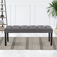 Sarantino Cate Button-tufted Upholstered Bench With Tapered Legs - Dark Grey Linen