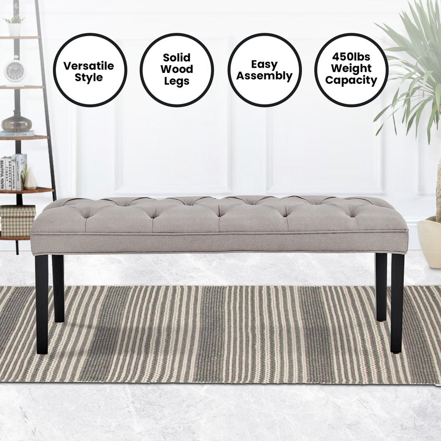 Sarantino Cate Button-tufted Upholstered Bench With Tapered Legs By Sarantino - Light Grey