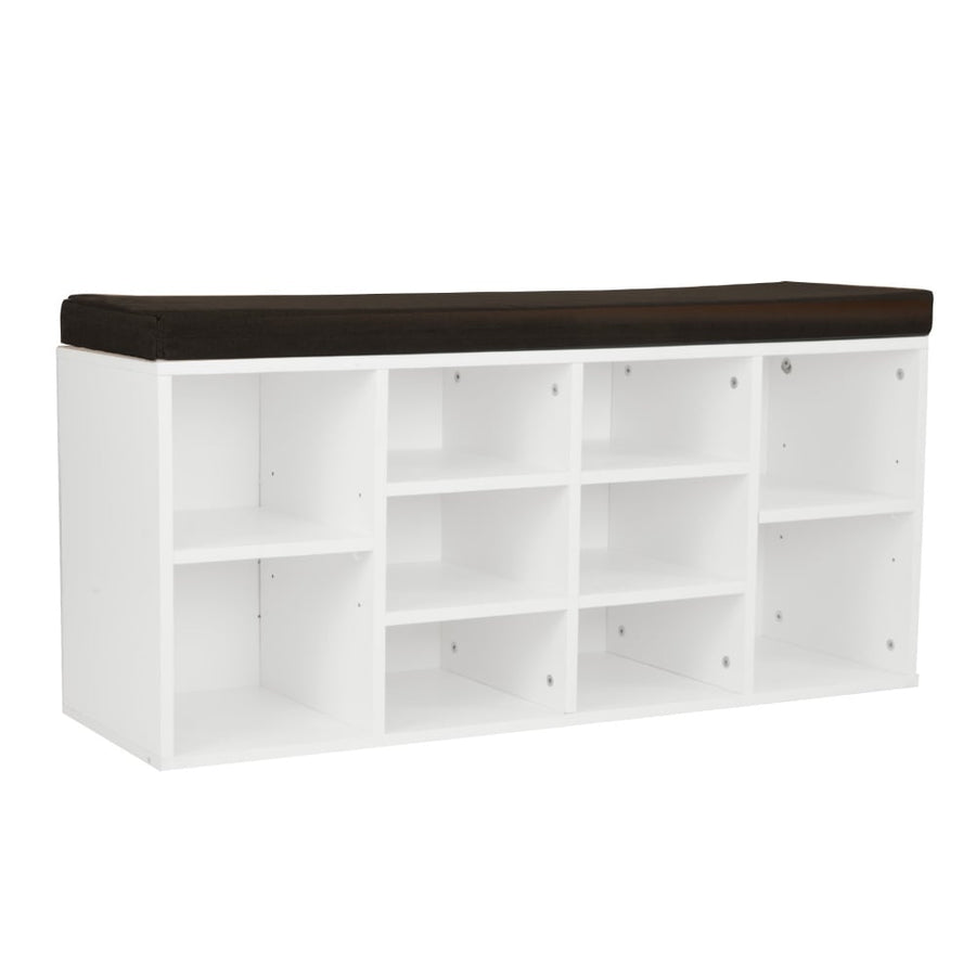 Sarantino Shoe Rack Cabinet Organiser Brown Cushion Bench Stool - 104x30x45 - White