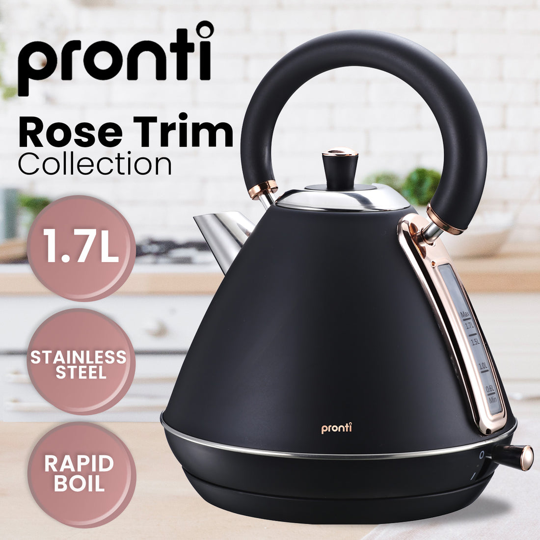 1.7L Rose Trim Collection Kettle - Black