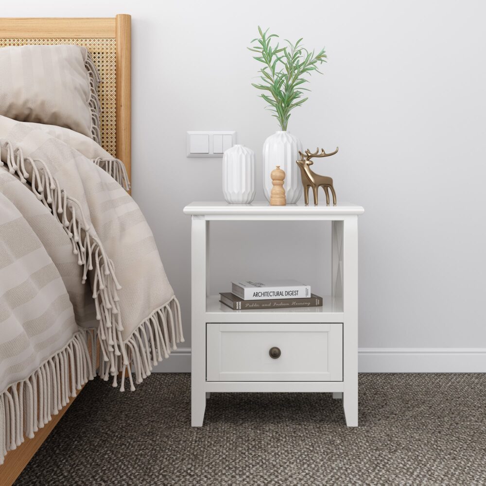 2-tier Bedside Table with Storage Drawer 2 Rustic White