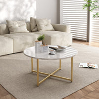 White Marble Effect Round Coffee Table with Gold Legs