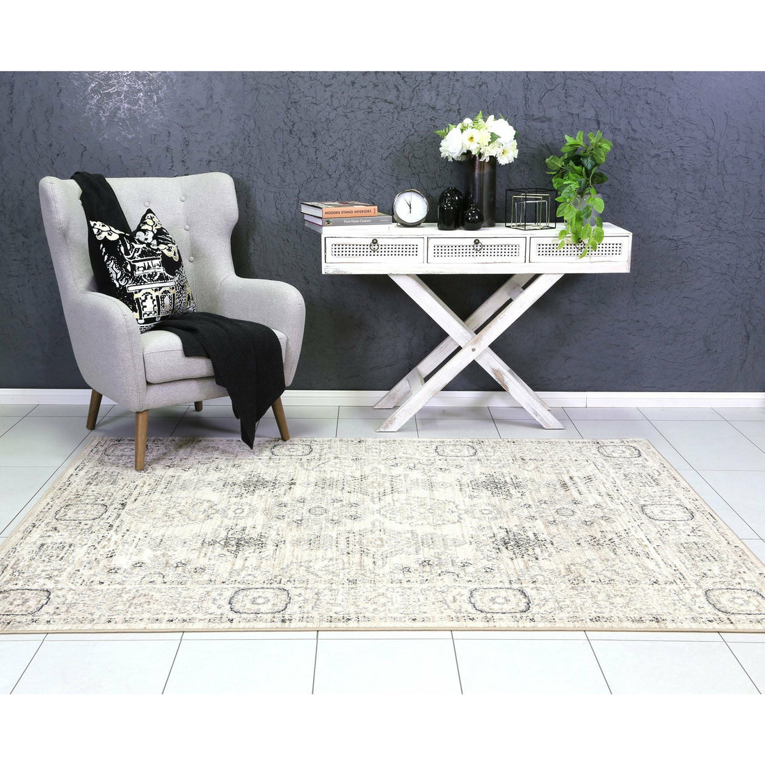 Arya Cream Grey Contemporary Rug 160x220 cm