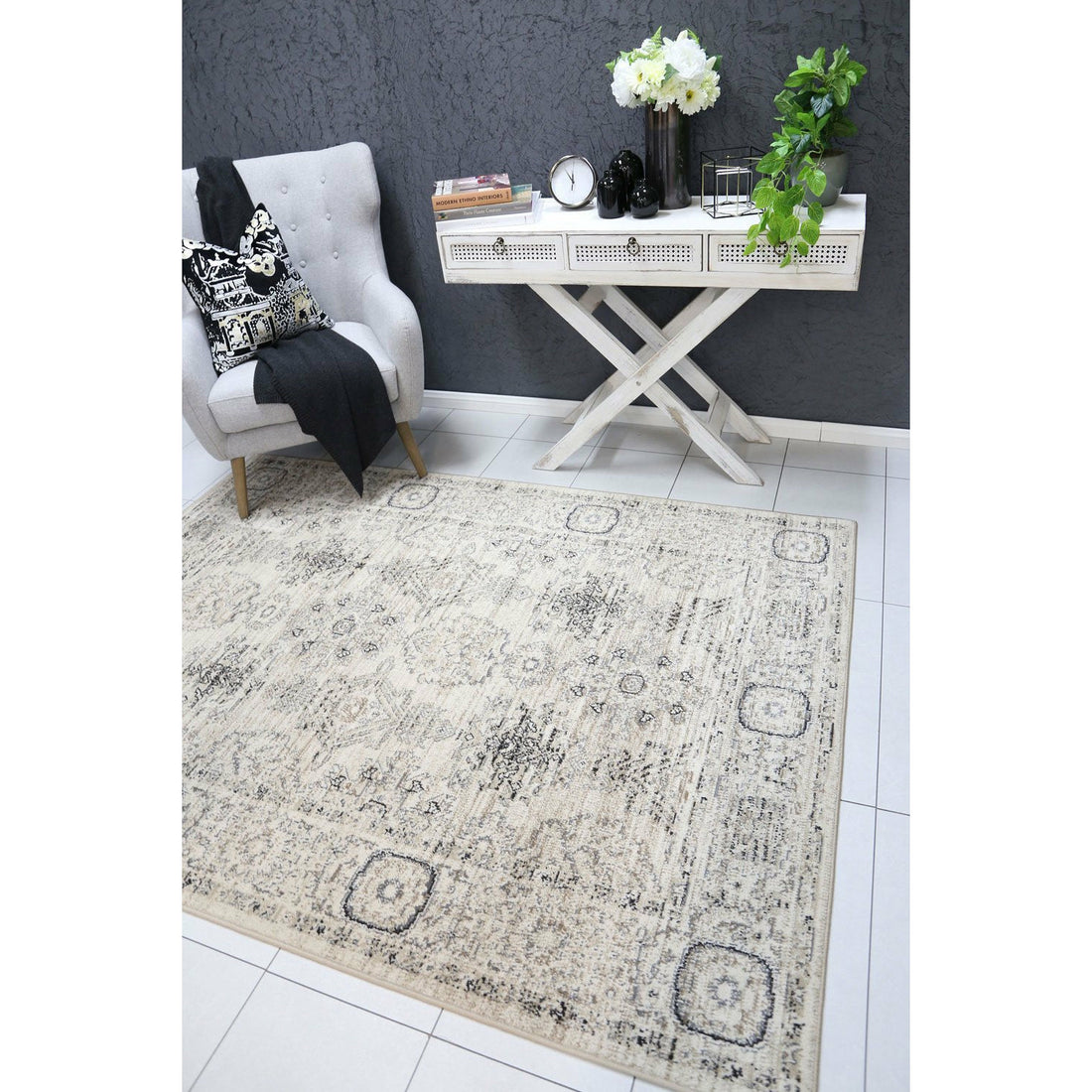 Arya Cream Grey Contemporary Rug 200x290 cm