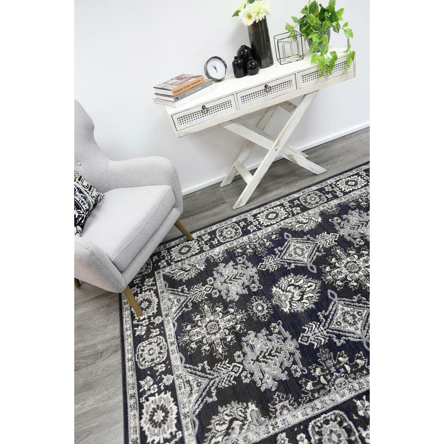 Arya Traditional Navy Grey Rug 200x290 cm