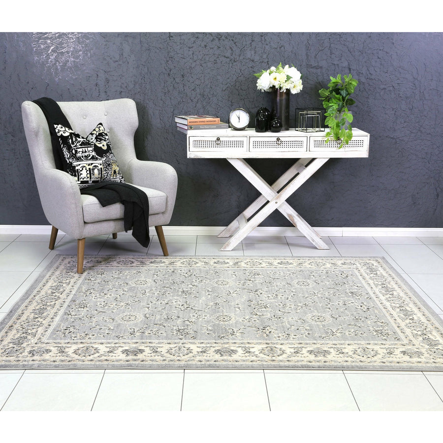 Arya  Grey Cream Border Rug 240x330 cm