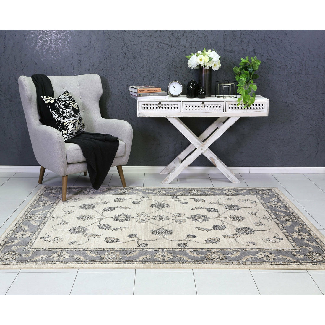 Arya Cream Grey Oriental Rug 80x300 cm