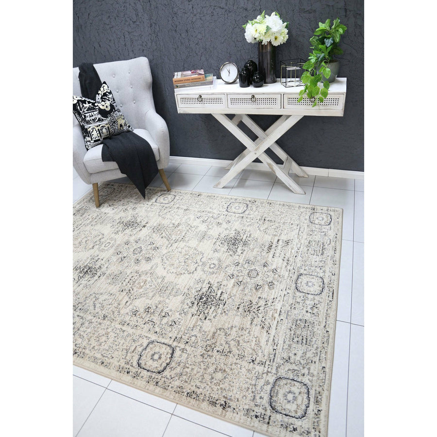 Arya Cream Grey Contemporary Rug 80x300 cm