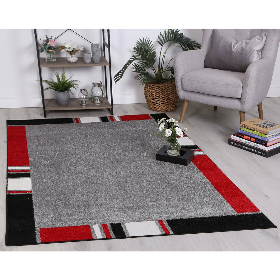 Atta Grey Red Border Rug 160x220 cm