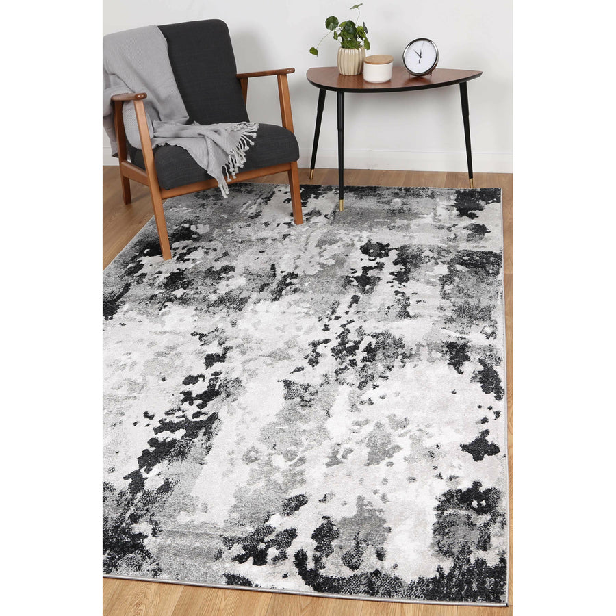 Ermina Modern Abstract Grey Black Rug 160x230cm