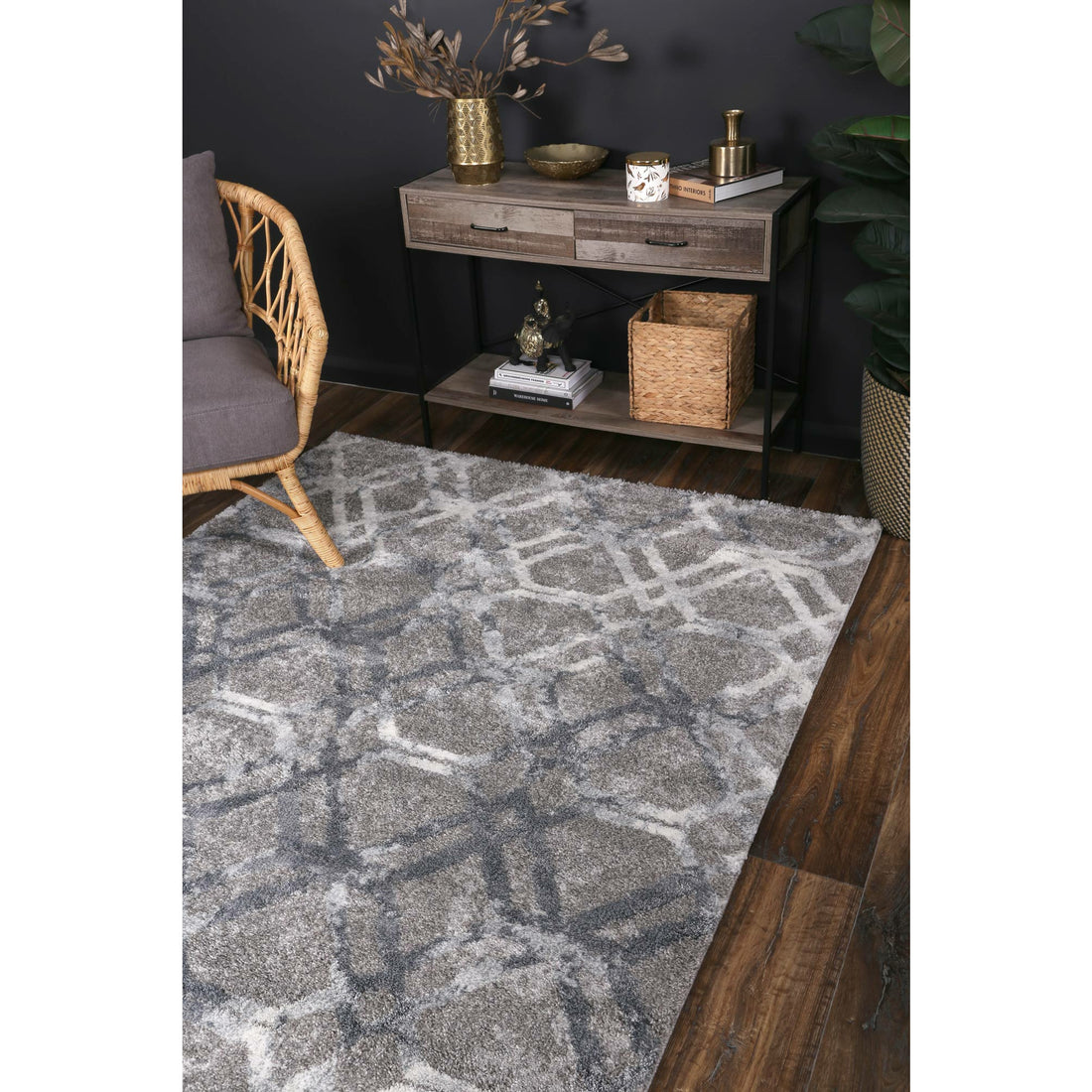 Yuzil Blue Lattice Rug 280x380cm