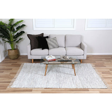 Metro White Modern Leather Rug 190x280cm