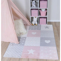 Nova Kids Pink Grey Stars & Hearts Rug 120x170 cm