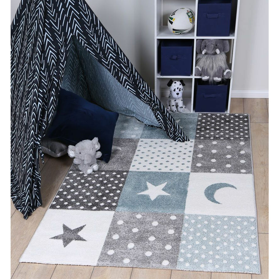 Nova Kids Blue Grey Stars & Moon Rug 120x170 cm