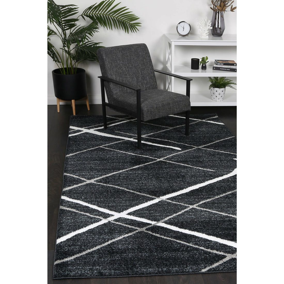 Windjana Abstract Stripe Charcoal Rug 80x150cm