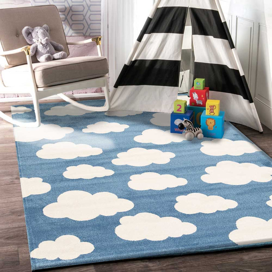 Piccolo Blue and White Cloud Kids Rug 120x170cm