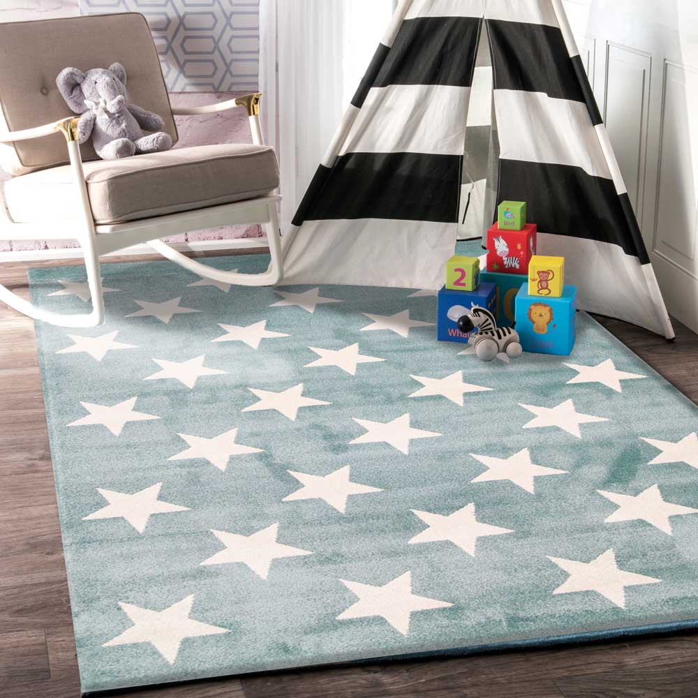 Piccolo Aqua White Stars Kids Rug 120x170cm