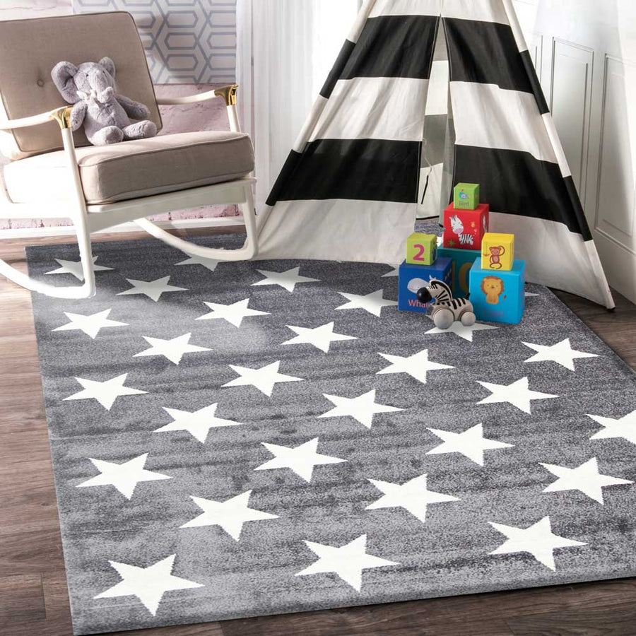 Piccolo Charcoal and White Stars Kids Rug 120x170cm