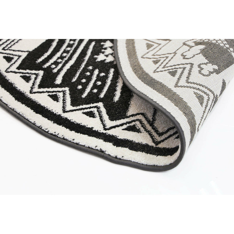 Piccolo Black and White Kids Camping Adventure Kids Rug 133x133cm Round