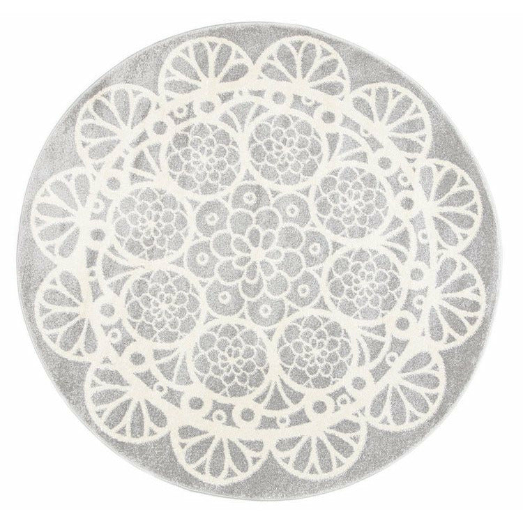 Piccolo  Grey and White Doily Kids Rug 133x133cm Round