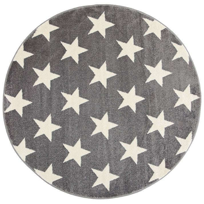 Piccolo Light Grey and White Stars Kids Rug 133x133cm Round