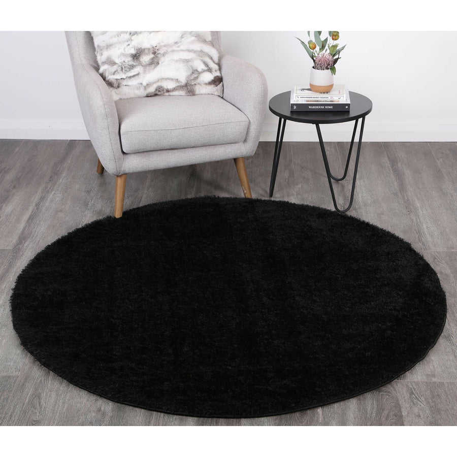 Puffy Soft Shaggy Round Rug Black 160x160 cm Round