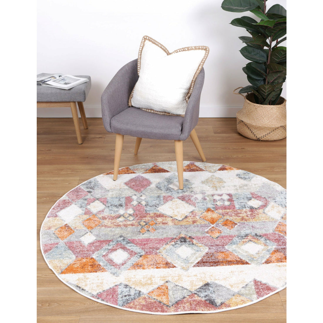 Windsor Tiled Multi Round Rug 200x200cm