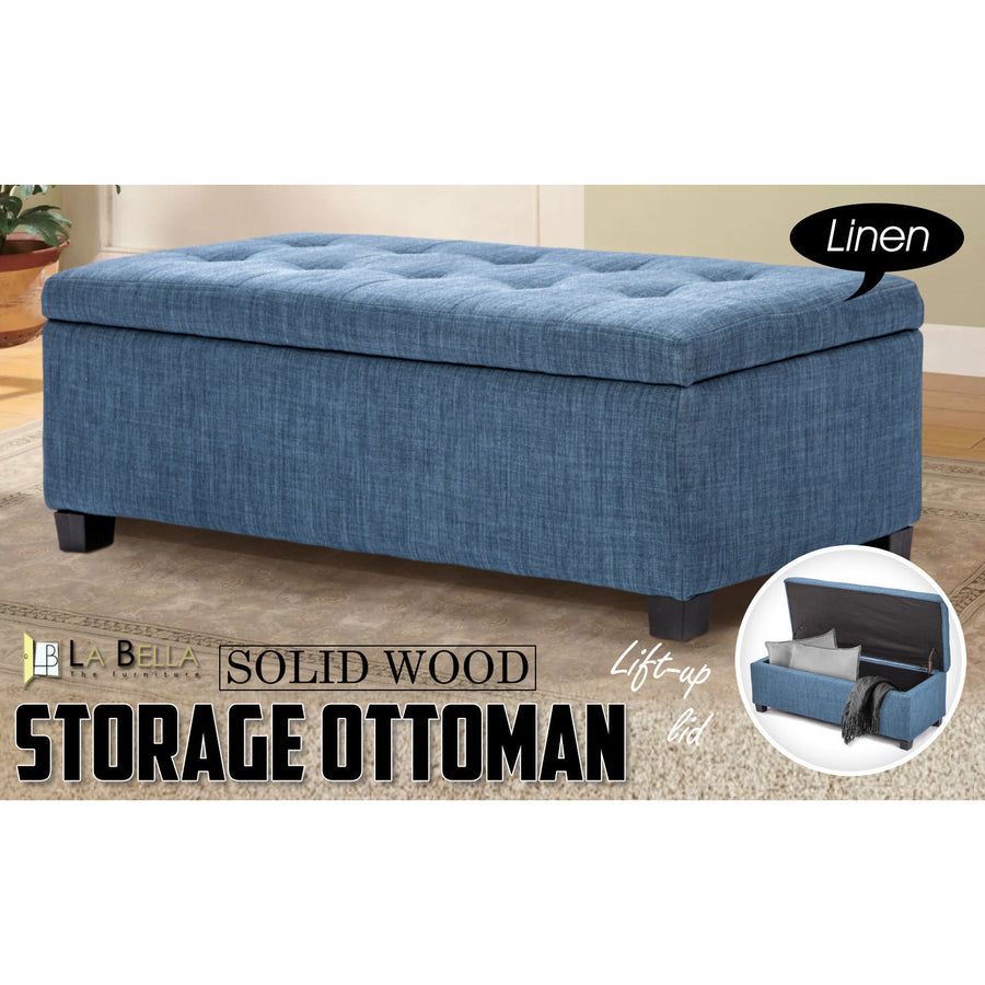 102cm Dark Blue Storage Ottoman Stool Fabric