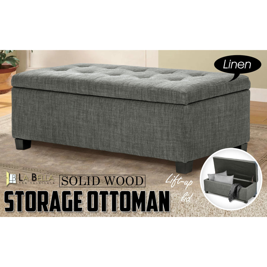 102cm Dark Grey Storage Ottoman Stool Fabric