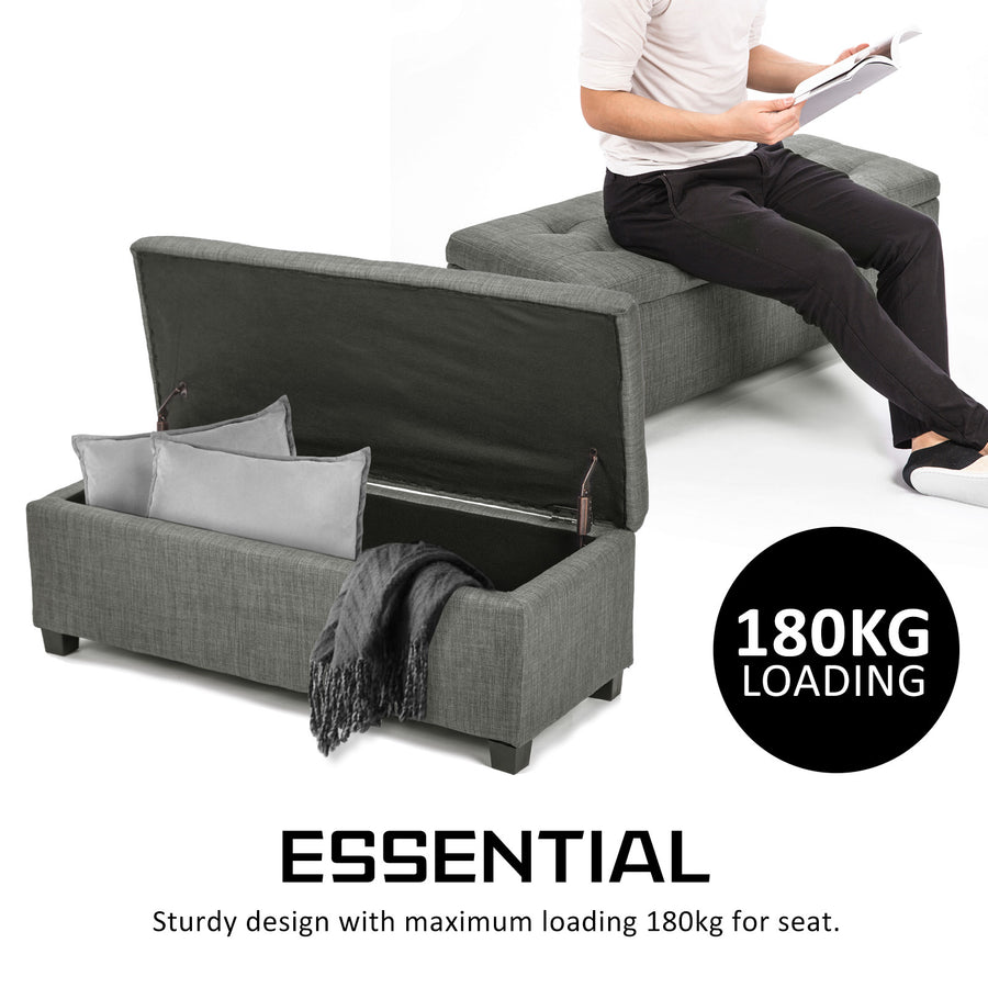 102cm Dark Grey Storage Ottoman Stool Fabric