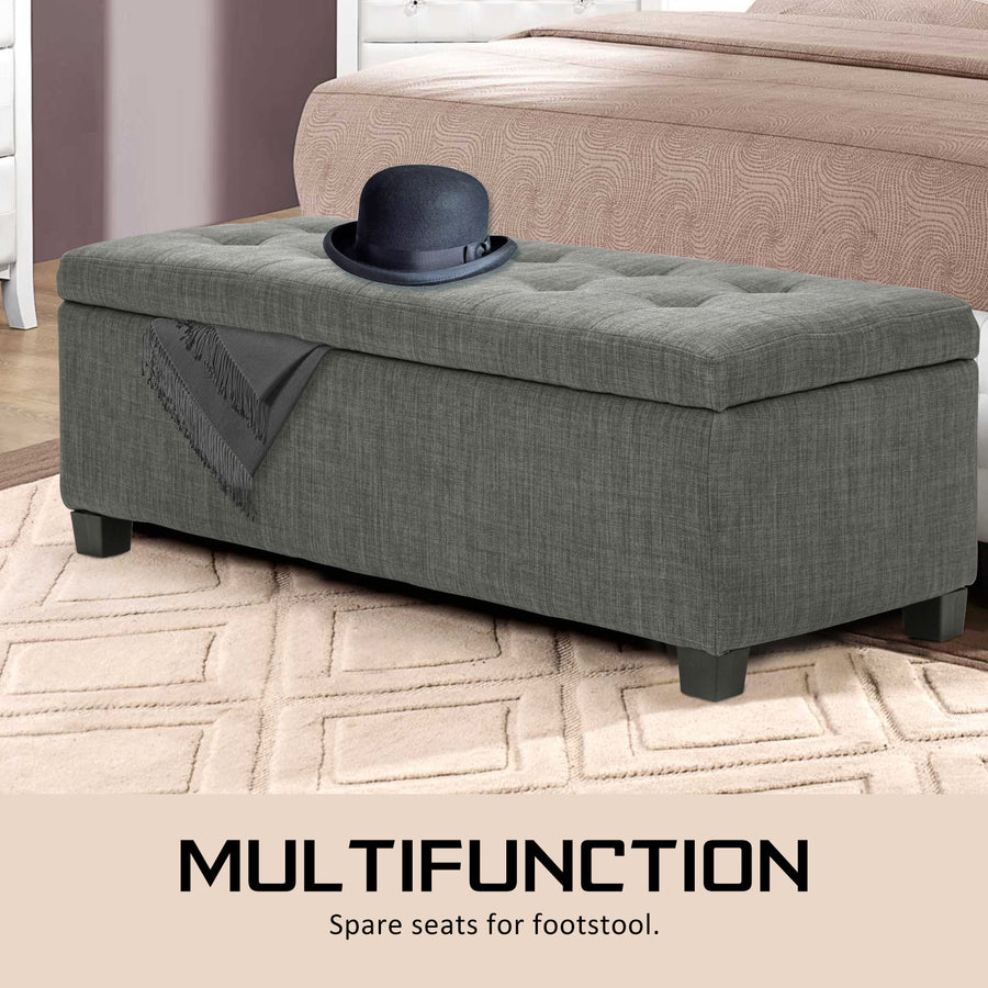 102cm Dark Grey Storage Ottoman Stool Fabric