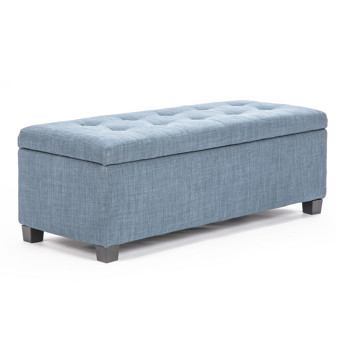 102cm Light Grey Blue Storage Ottoman Stool Fabric