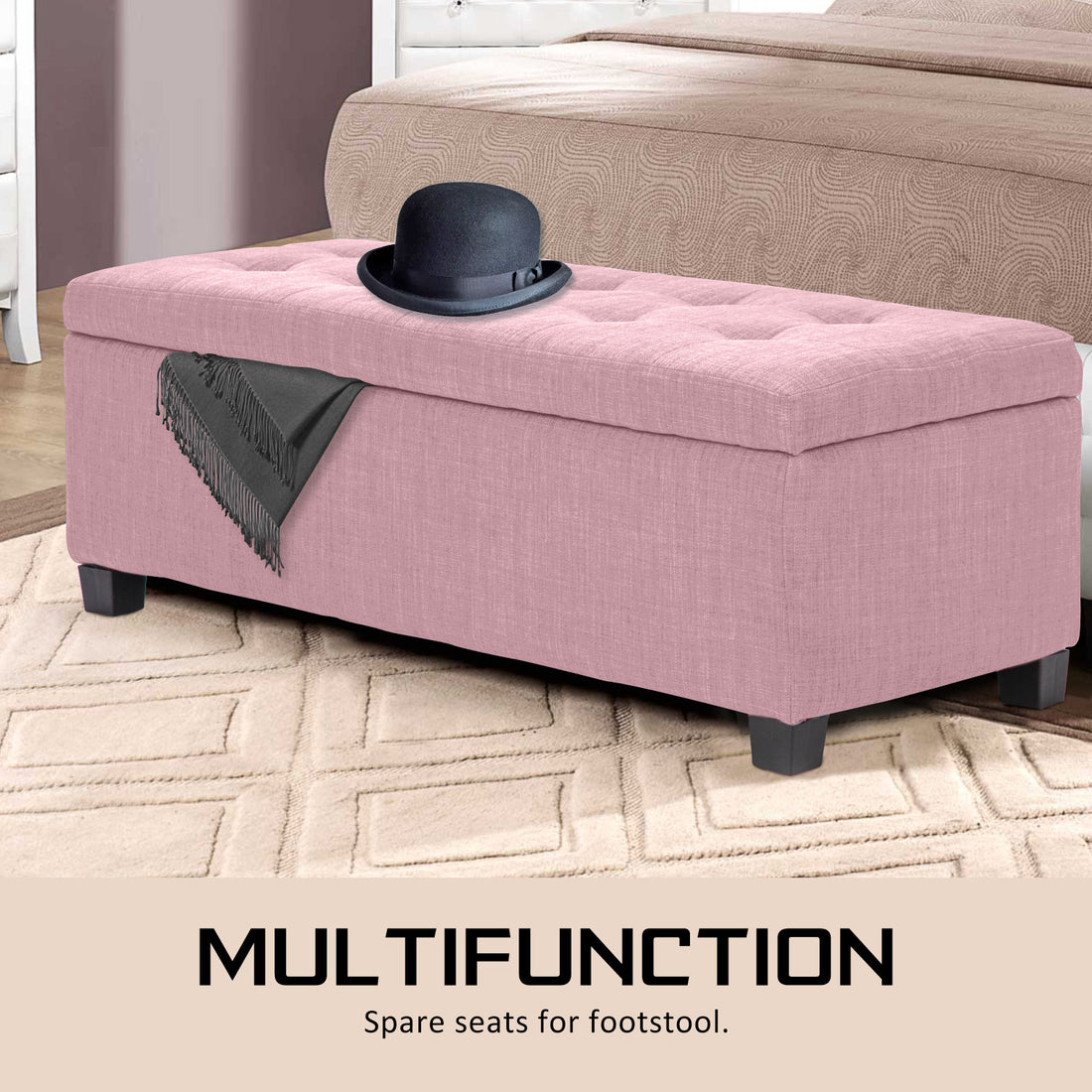 102cm Pink Storage Ottoman Stool Fabric