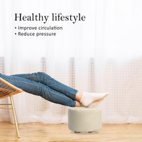 Beige Fabric Ottoman Round Wooden Leg Foot Stool