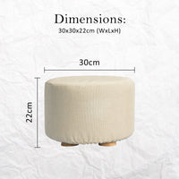 Beige Fabric Ottoman Round Wooden Leg Foot Stool