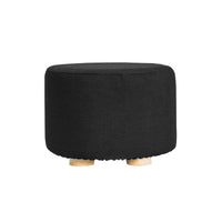 Black Fabric Ottoman Round Wooden Leg Foot Stool