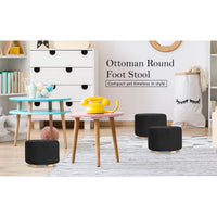 Black Fabric Ottoman Round Wooden Leg Foot Stool