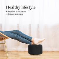 Black Fabric Ottoman Round Wooden Leg Foot Stool