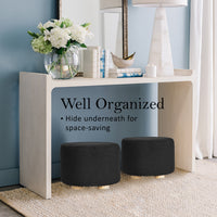 Black Fabric Ottoman Round Wooden Leg Foot Stool