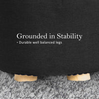 Black Fabric Ottoman Round Wooden Leg Foot Stool