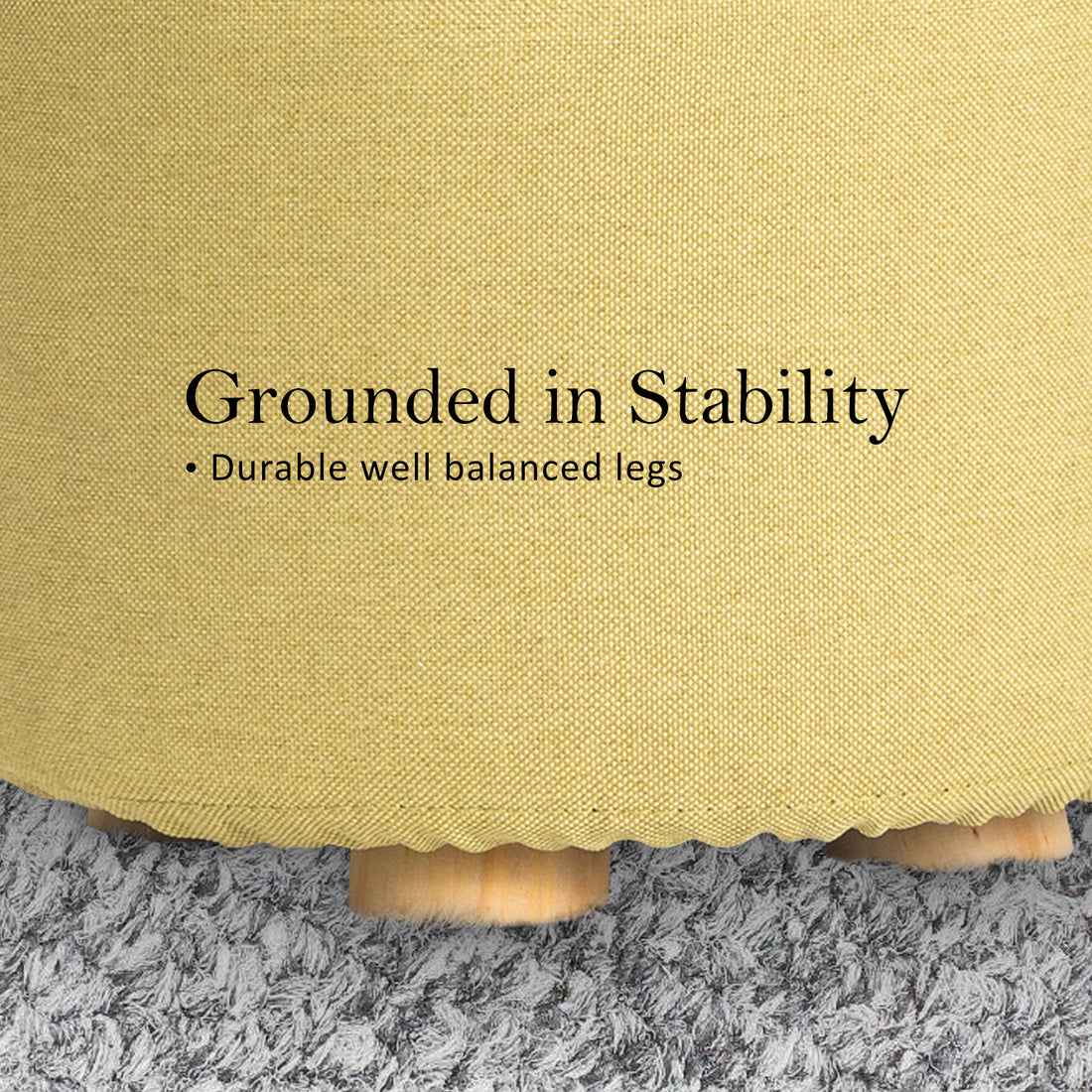 2 Set Mustard Yellow Fabric Ottoman Round Wooden Leg Foot Stool