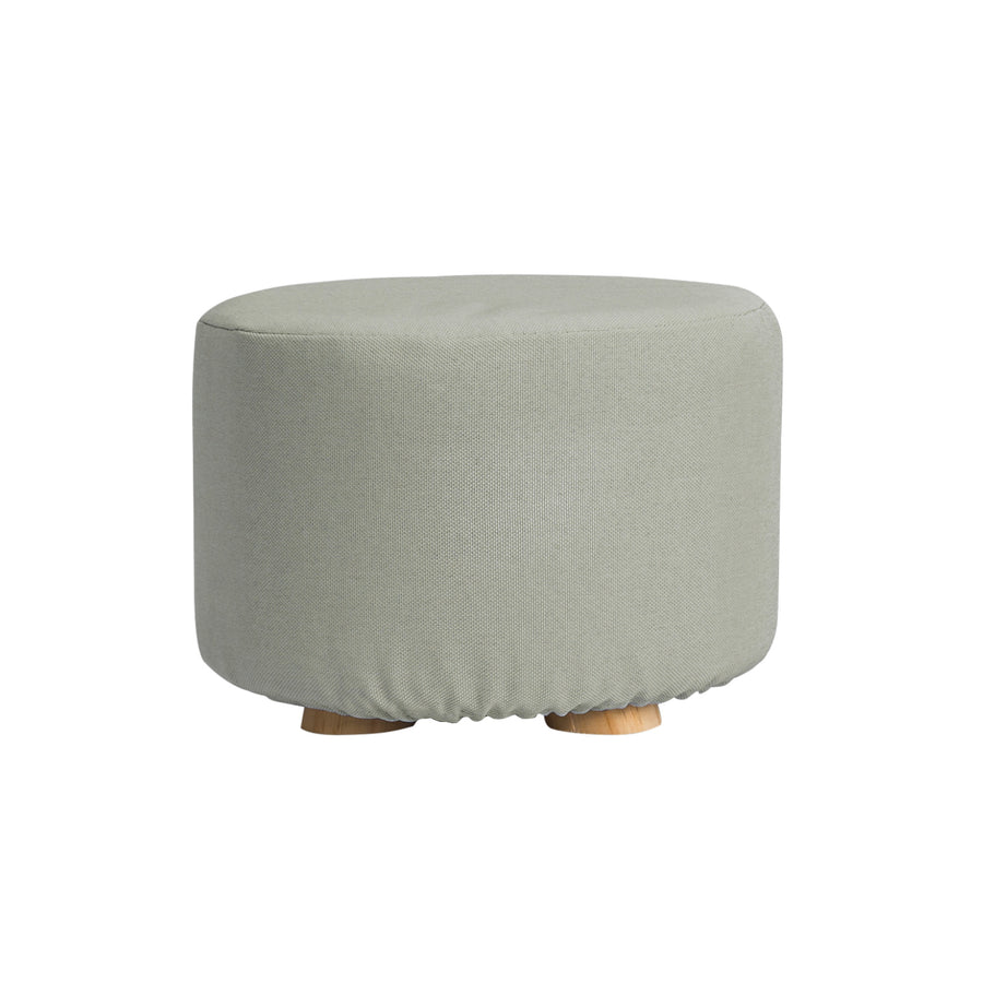 Grey Fabric Ottoman Round Wooden Leg Foot Stool