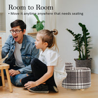 Lattice Fabric Ottoman Round Wooden Leg Foot Stool