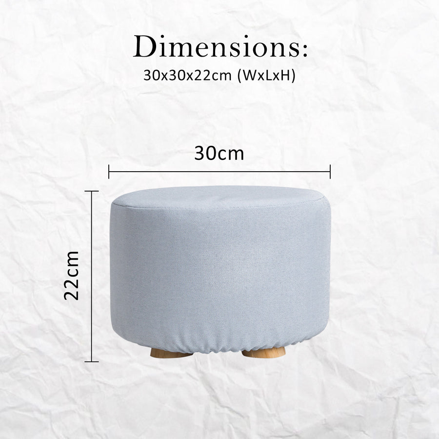 La Bella Light Blue Fabric Ottoman Round Wooden Leg Foot Stool